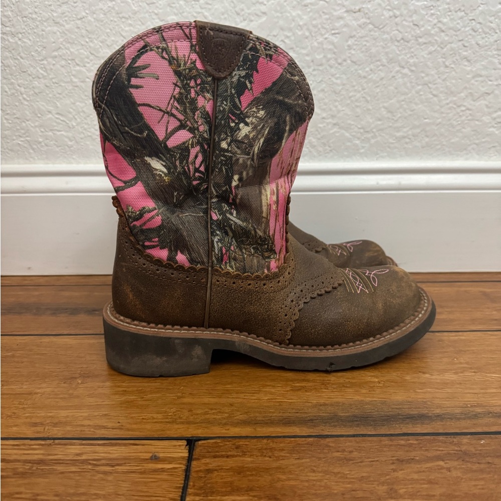Ariat Pink and Brown Camouflage Cowboy Boots